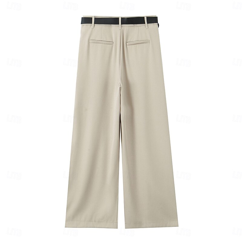 Women's Wide Leg Chinos Casual Full Length Natural Plain Wide Leg Comfy Breathability Casual Daily Wine Black 1# Black Army Green Spring Fall Loose Fit2