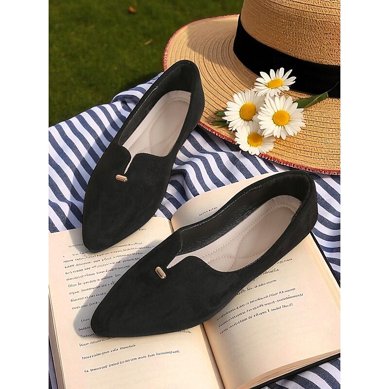 Women's Red Pointed Toe Faux Suede Flats – Comfy Picnic Shoes for Fall Afternoons, Lawn Reading and Outdoor Coffee Dates3