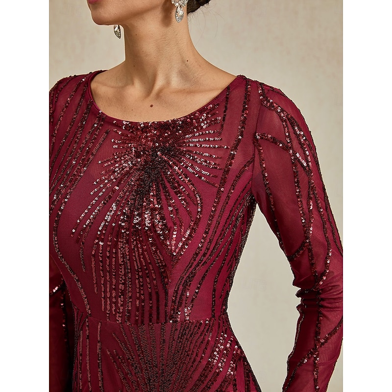 Women's Maxi Dress Trumpet Mermaid Dress Elegant Party Formal Cocktail Party Regular Fit Solid Color Long Sleeve Crew Neck Burgundy Spring Fall Winter3