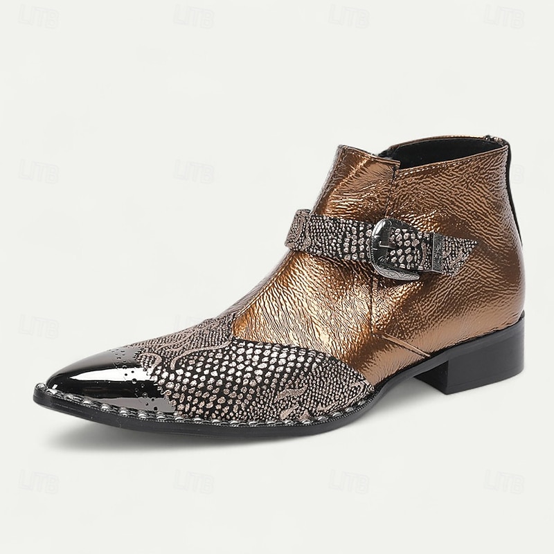 Men's Brown Snakeskin Boots - Luxury High-Quality Cowhide Ankle Boots for Stylish Men - Perfect for Formal Events, Night Out and Fashion Shows3