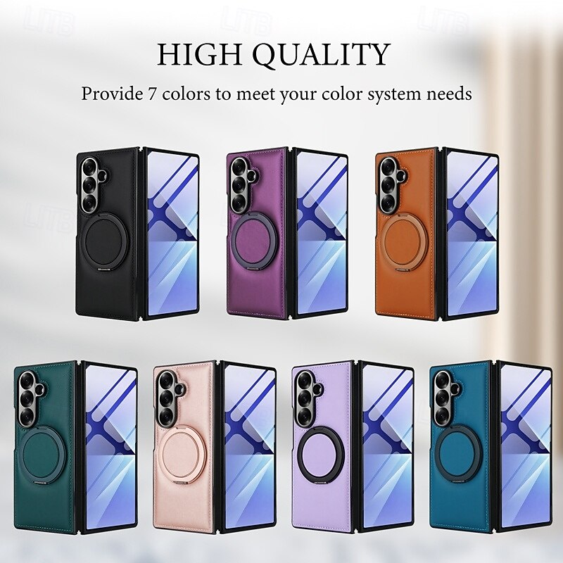 Phone Case For Samsung Galaxy Z Fold 7 Z Fold 6 Z Fold 5 Z Fold 4 Z Fold 3 Wallet Case Support Wireless Charging Kickstand Shockproof Retro TPU PU Leather2