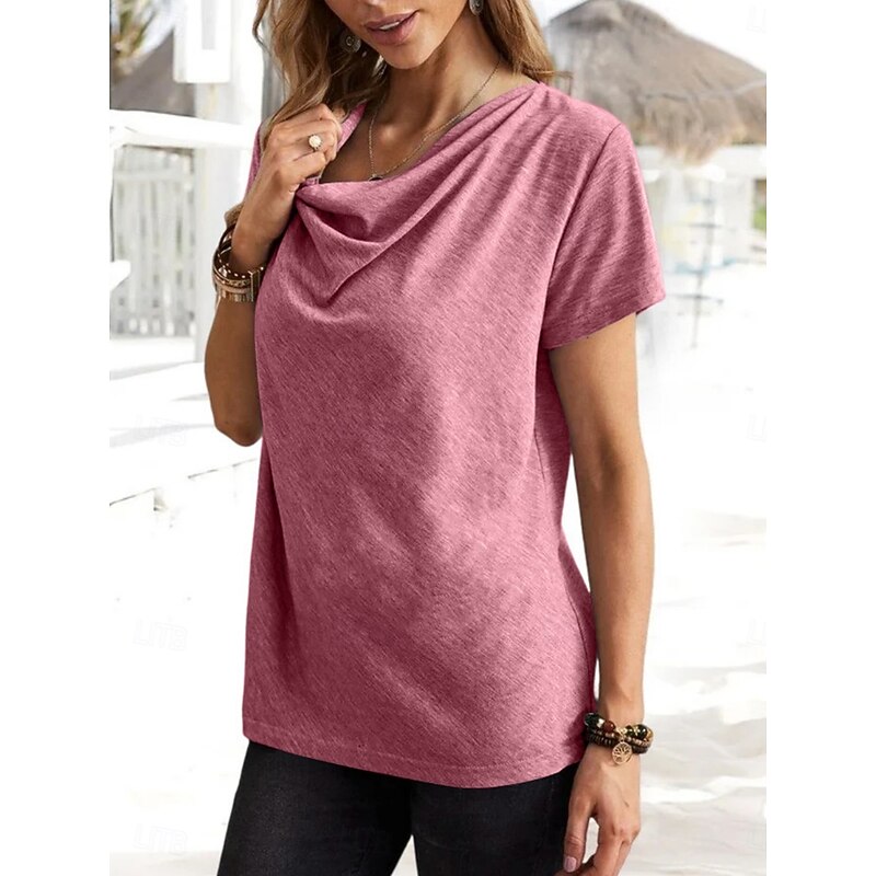 Women's T Shirt Plain Classic Modern Casual Short Sleeve Cowl Neck Regular Tops Daily Weekend Black Pink Blue Green Gray Summer Spring3