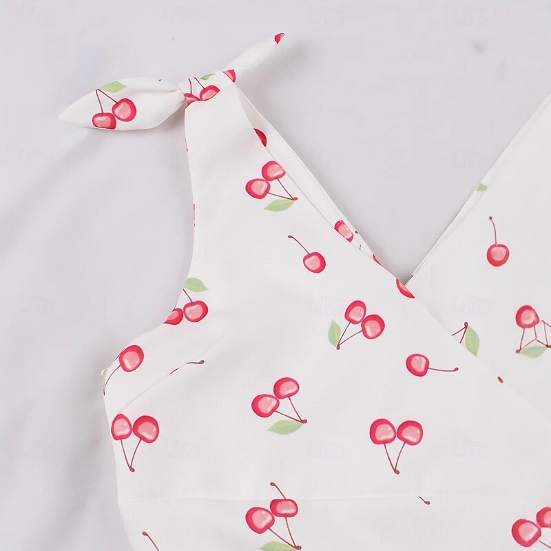 Retro Vintage 1950s Rockabilly Knee Length Flapper Dress Swing Dress Fit and Flare Fruit Cherry A-Line V Neck Fancy Dress Women's Masquerade Vacation Casual Retro Theme Party Adults Dress Spring4