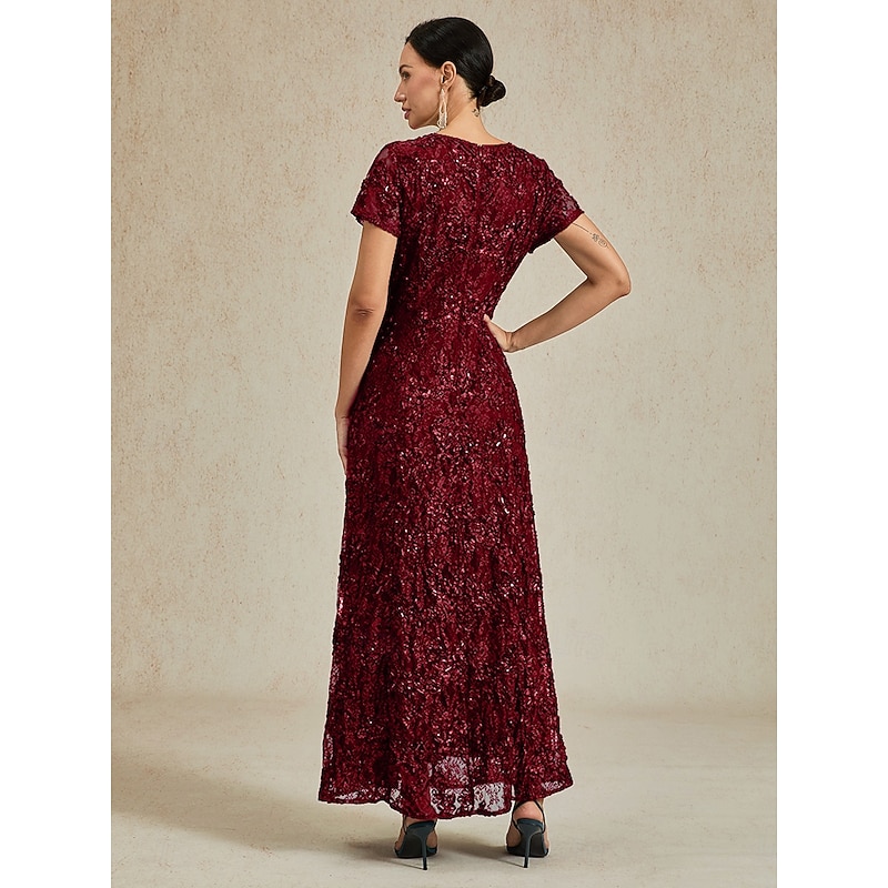 Women's Maxi Dress Sheath Dress Elegant Party Cocktail Regular Fit Solid Color Short Sleeve Crew Neck Wine Summer Spring4