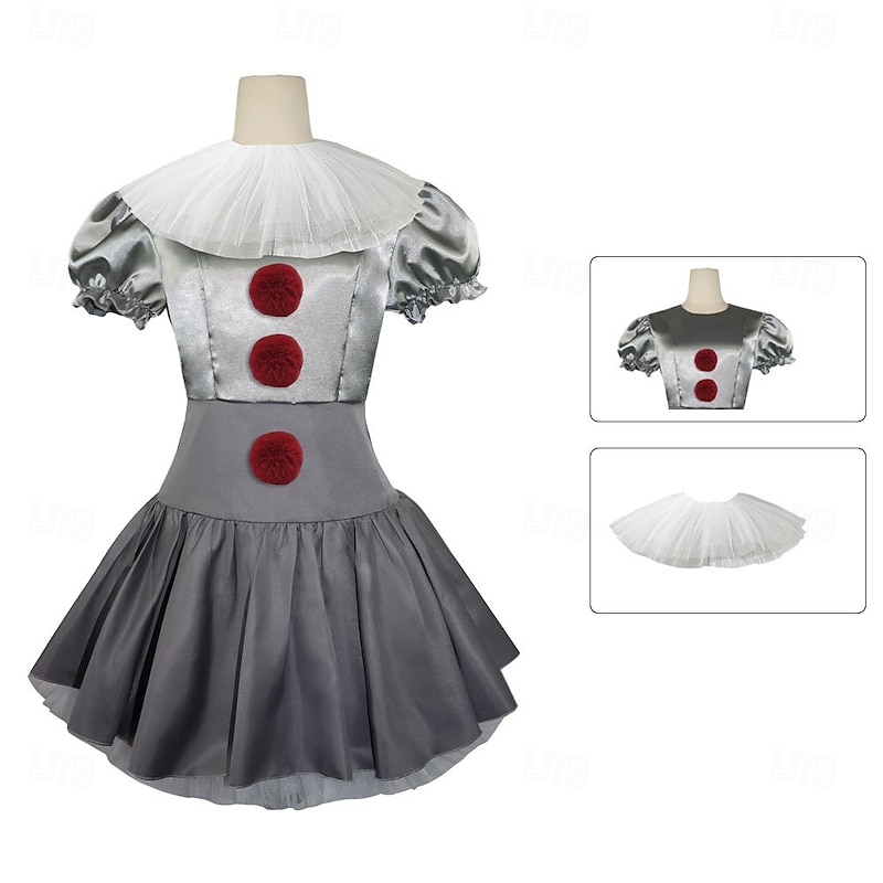 Clown Pennywise Halloween Dress Costume It Horror Scary Costume Kid's Adults' Women's Girls' Halloween Carnival Performance Party Easy Halloween Costumes Dress Up3