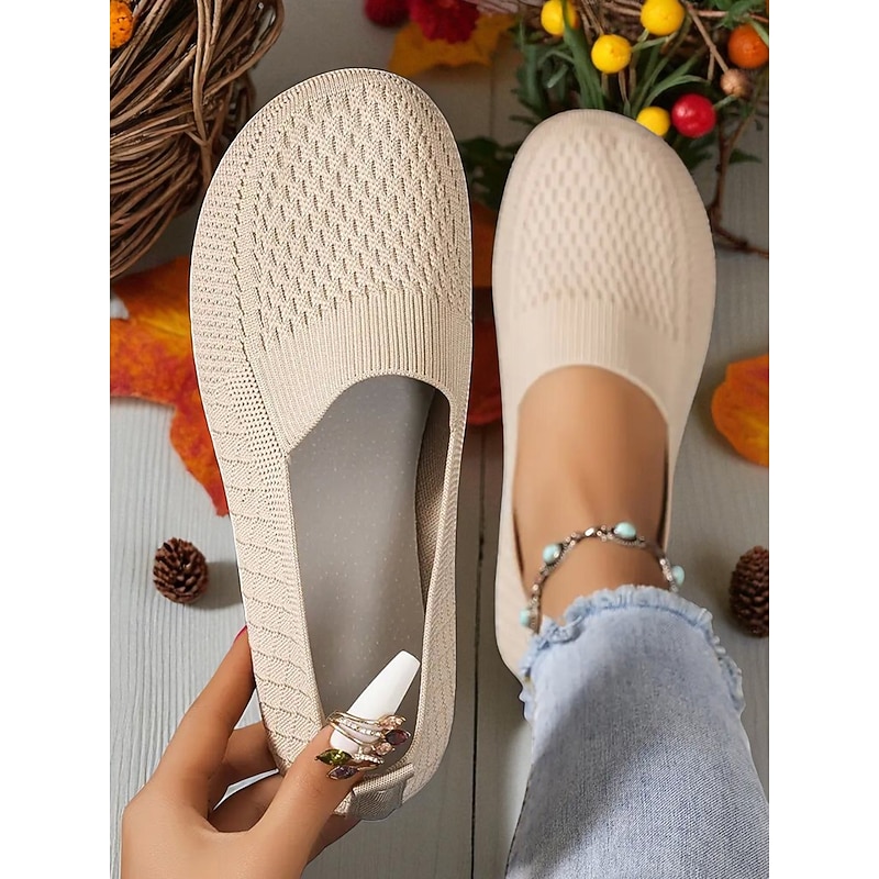 Women's Wide Toe Slip-On Shoes – Breathable Flyknit Comfort Flats, Perfect for Daily Wear, Travel, Garden and Outdoor Activities3