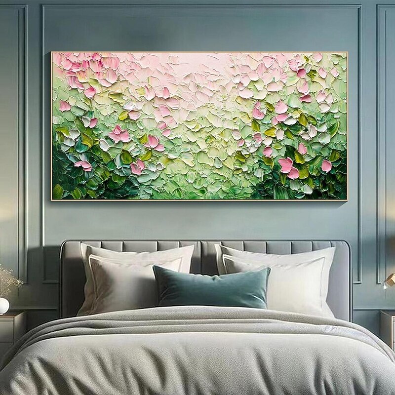 Mintura Handmade extured Abstract Floral Oil Paintings On Canvas Wall Art Decoration Modern Abstract Flower Landscape Picture For Home Decor Rolled Frameless Unstretched Painting