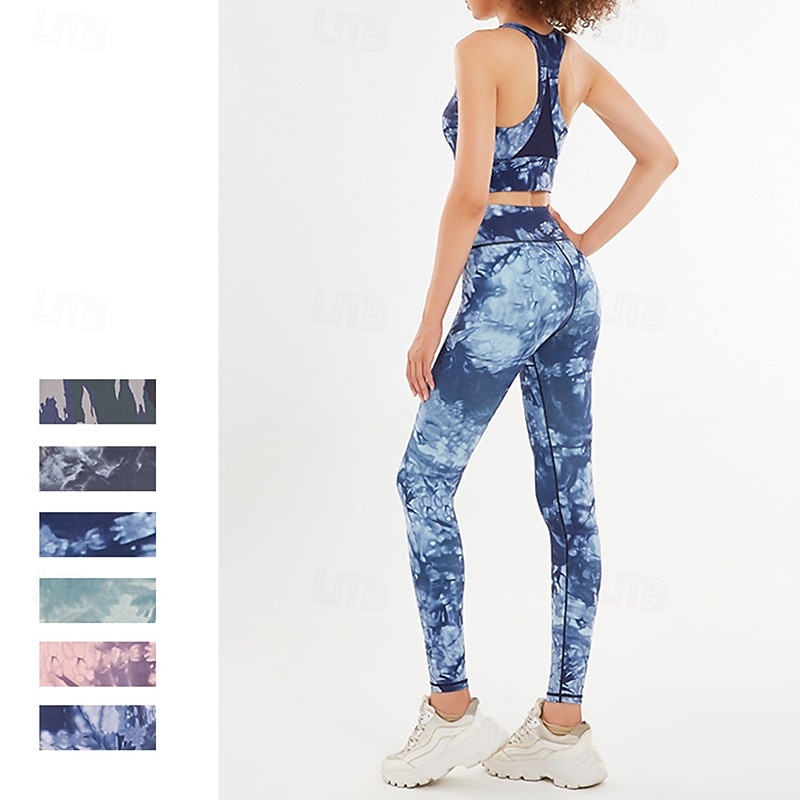 Women's 2 Pieces Activewear Set Sports Bras Seamless Leggings Printing Clothing Suit Pink Blue Gym Athletic Pilates High Waist Non See Through Tummy Control Sleeveless Sport Activewear Tight Fit