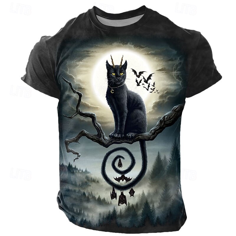 Halloween Men's Sarah Richter Cat T Shirt Short Sleeve T shirt 3D Print Crew Neck Shirt Exaggerated Designer Artistic Street Casual Daily Black Blue Purple Summer Spring All Seasons Clothing Apparel4