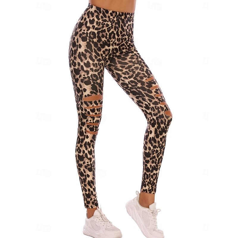 Women's Leggings Cozy Leggings Streetwear Casual Long High Waist Leopard Printing Ripped High Cut Breathability Soft Stretchy Vacation Street Daily Wear Leopard Fall Regular Fit4