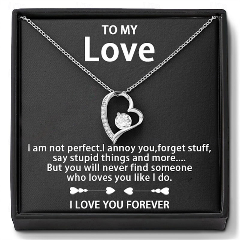 To My Love Necklace, Christmas Gift for Her, Heart-Shaped Cubic Zirconia Pendant Necklace with Artificial Flower Jewelry Box, Romantic Gift for Valentine's Day, Anniversary, Qixi Festival or Birthday