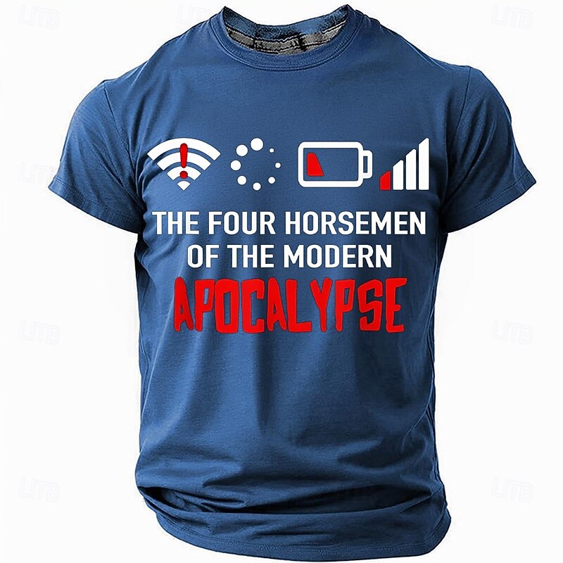 Men's Funny Graphic T-Shirt: Modern Apocalypse Tech Frustrations with Wi-Fi, Low Battery & No Signal Humor Tee3