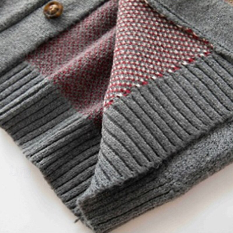 Men's Sweater Cardigan Sweater Ribbed Knit Regular Tops Knitted Plain Fold-over Collar Modern Contemporary Casual Casual Daily Wear Clothing Apparel Winter Gray M L XL3