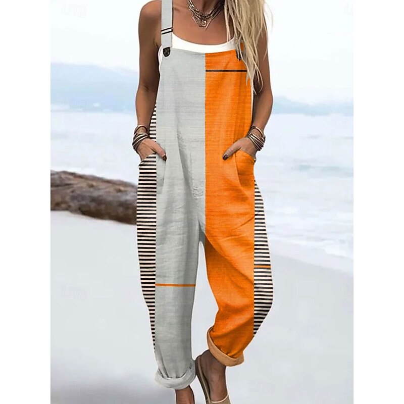Women's Jumpsuit Active Graphic Sleeveless Straight Vacation Street Loose Fit Yellow Pink Orange Summer