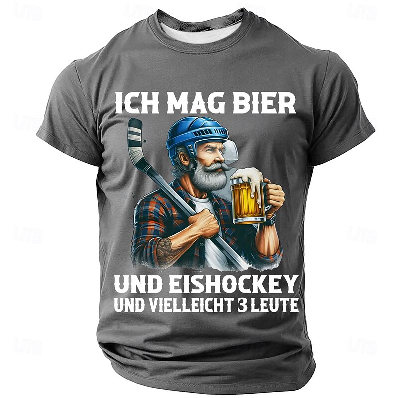 Funny Men's Hobbies & Lifestyle Graphic Tee with "I Like Beer Ice Hockey & Maybe 3 People" Quote - Humorous Gift4