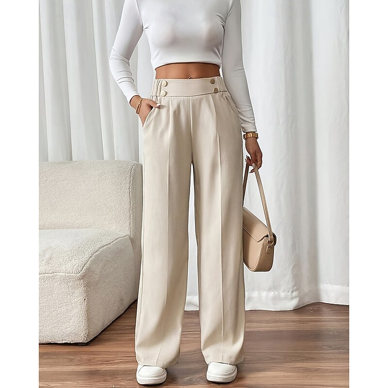 Women's Wide Leg Pants Trousers Palazzo Pants Fashion Streetwear Full Length High Waist Plain Pocket Elastic Waist Breathability Comfortable Street Daily Wear Going out Apricot Summer Spring Regular4