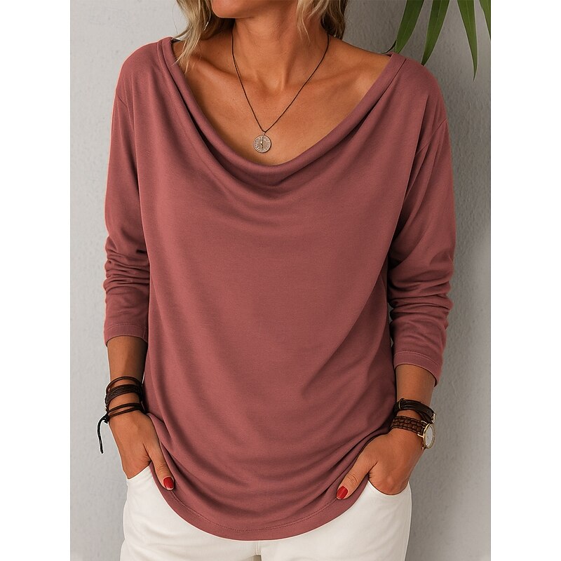 Women's Texture Blouse T Shirt Vintage Casual Beach Long Sleeve Cowl Neck Pile Neck Regular Tops Daily Maroon Black Blue Green Gray Summer Spring Fall4