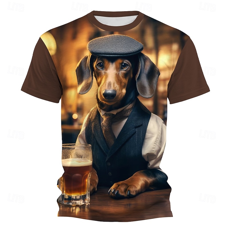 Men's Dog 3D Funny T Shirt Short Sleeve T shirt 3D Print Crew Neck Shirt Exaggerated Designer Party Street Casual Black 1 Black Brown Summer Spring All Seasons Clothing Apparel S M L XL XXL XXXL2