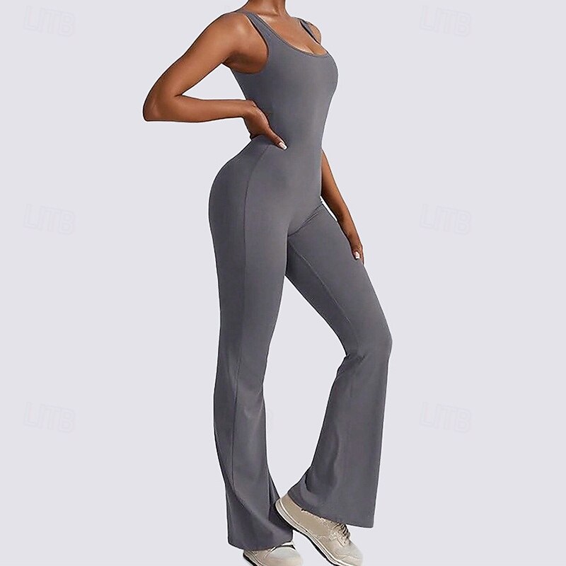 Women's Scrunch Yoga Romper Workout Jumpsuits Backless Solid Color Bodysuit Black Coffee Gym Workout Volleyball Running High Waist Stretchy Breathable Tummy Control Sport Activewear Tight Fit4