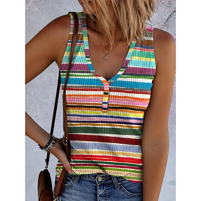 Women's Camisole Tank Top Graphic Geometric Vintage Tropical Stylish Sleeveless Sleeveless V Neck Regular Tops Daily Print Blue Orange Green Summer Spring