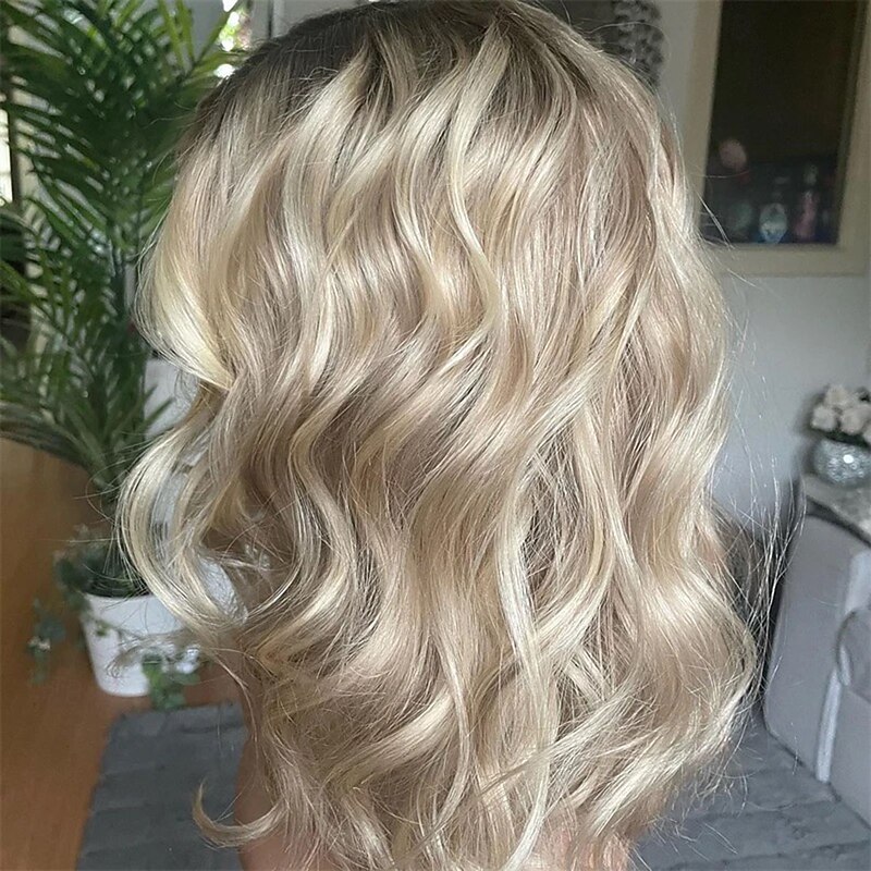 Unprocessed Virgin Hair 5x5 Lace Closure Wigs Short Bob 13x4 Lace Front Human Hair Wig Brazilian Hair Wavy Ombre Ash Blonde Wig  with Baby Hair Glueless For Women3