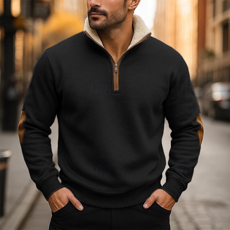 Men's Sweatshirt Fleece Hoodie Quarter Zip Sweatshirt Black Navy Blue Camel Light Grey Dark Gray Standing Collar Plain Quarter Zip Sports & Outdoor Casual Daily Streetwear Cool Designer Winter3