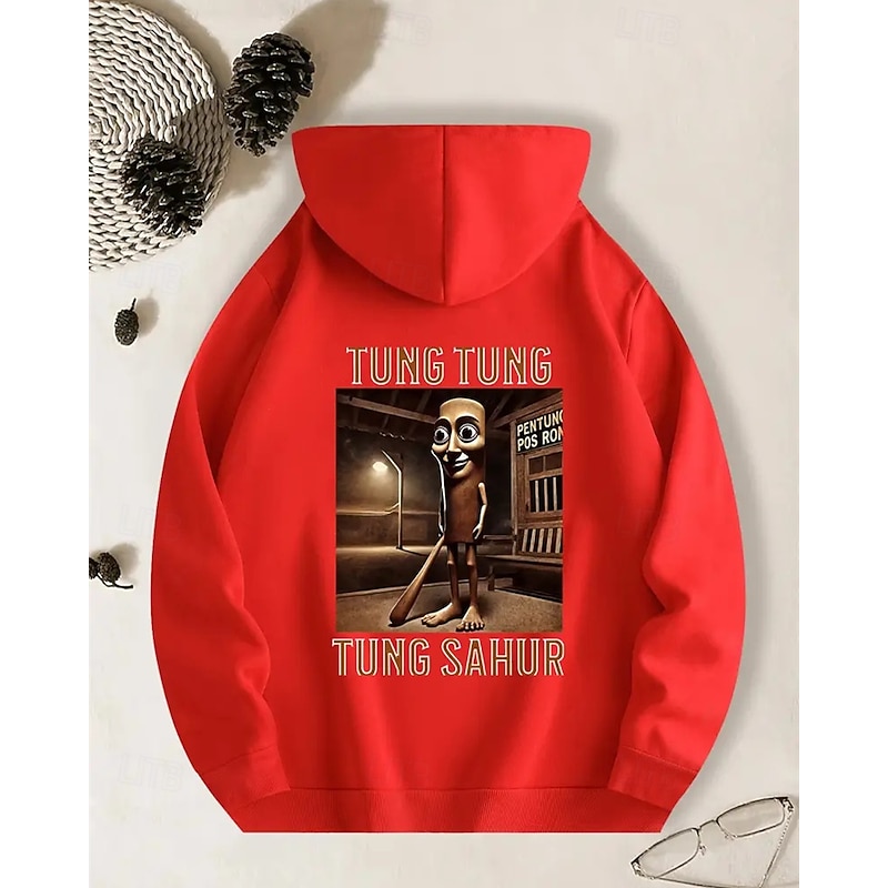 Boys' Casual Long Sleeve Hoodie with TUNG TUNG TUNG SAHUR Print Spring Fall Fashion Streetwear Kids 4-12 Years Hooded Outdoor Daily Regular Fit