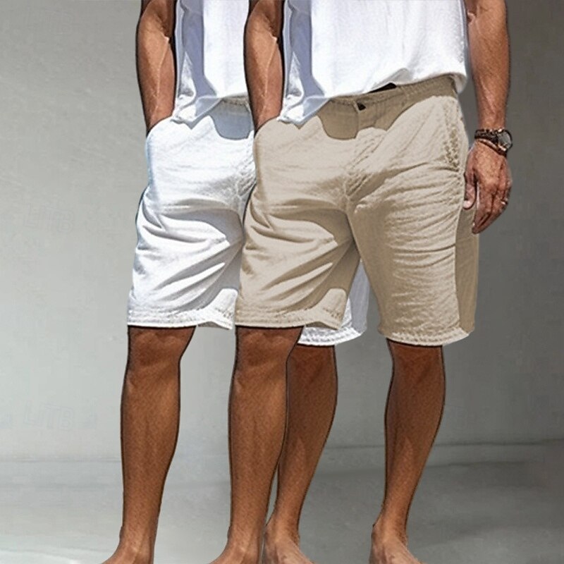 Men's Shorts Linen Shorts Dress Shorts Summer Shorts Beach Shorts Pocket Buttons Straight Leg Plain Comfort Breathable Knee Length Casual Daily Holiday Vacation Fashion Green+Gray Black+Grey Inelastic2