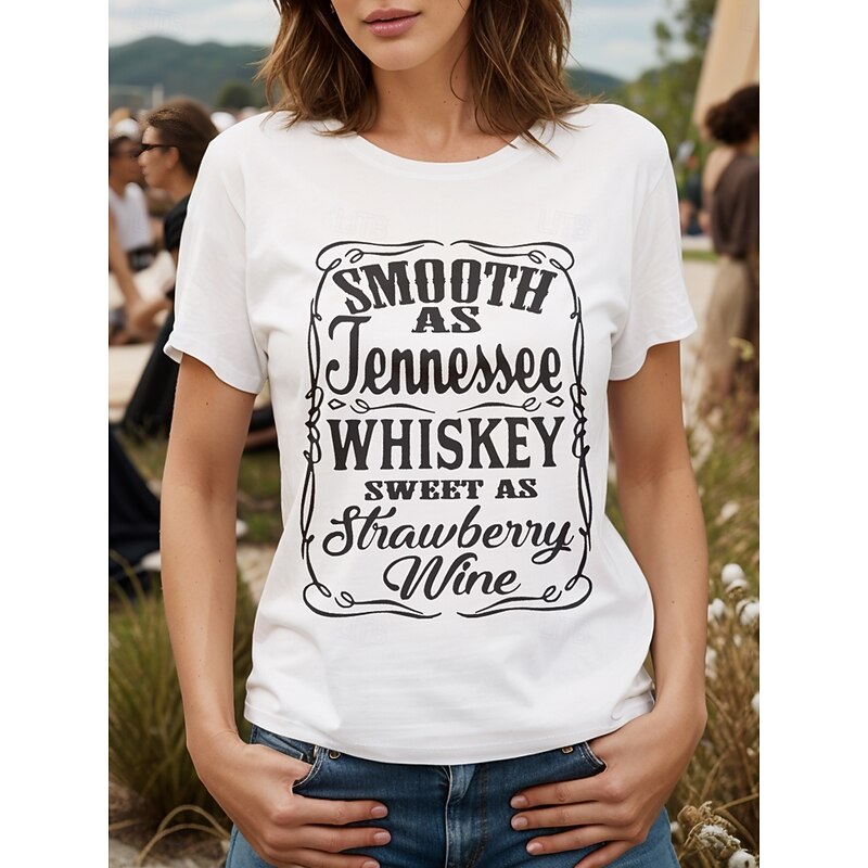 Women's T Shirt Graphic Letter Vintage Stylish Classic Short Sleeve Crew Neck Round Neck Regular Tops Daily Weekend Print Black White Yellow Red Blue Summer Spring4