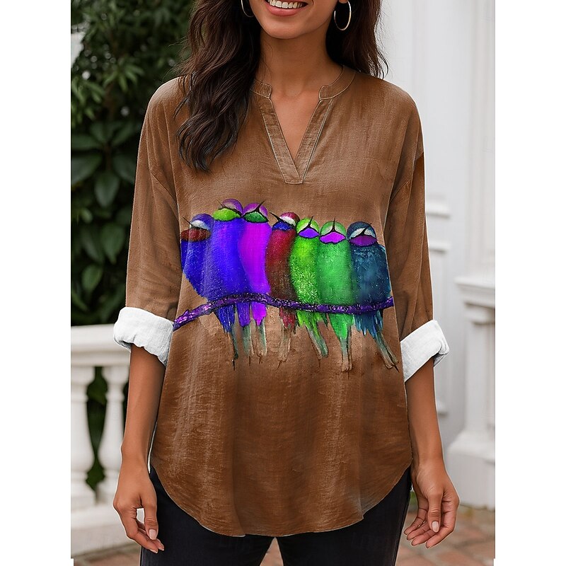 Women's Blouse Tunic V Neck Long Sleeve Boho Casual Tops Graphic Animal Vintage Daily Stylish Regular Tops Daily Wear Print Blue Purple Brown Green Spring Fall4
