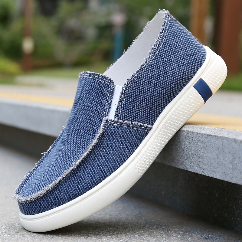 Men's Blue Faux Leather and Knit Slip-On Loafers – Casual Breathable Walking Shoes for Daily Wear and Travel
