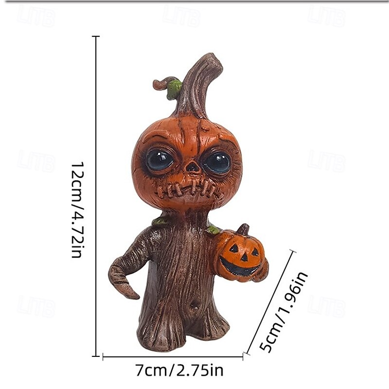 Halloween Pumpkin Elf Resin Figurine, Garden Gnome Style Halloween Decoration, Holiday Desktop Ornament for Yard, Patio, Table or Indoor Festive Display2