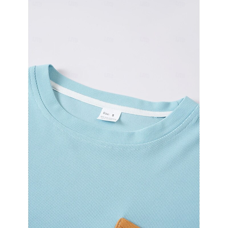 Men's Waffle T-shirt Short Sleeve Crew Neck Henley Summer All Seasons Solid Color Fashion Designer Sporty Front Pocket Outdoor Casual Daily Black Blue Burgundy Top Tee for Men4