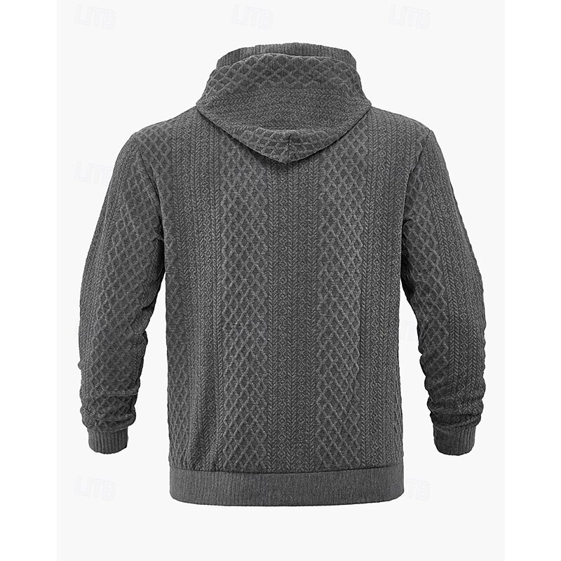 Men's Hoodie Black White Army Green Khaki Gray Hooded Plain Jacquard Ribbed Textured Knit-texture Sports & Outdoor Daily Holiday Polyester Streetwear Basic Casual Spring Fall Clothing Apparel Hoodies2