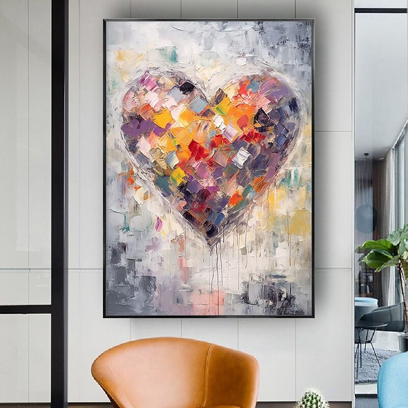Mintura Handmade Colorful Heart Shaped Oil Paintings On Canvas Modern Wall Art Room Decoration Abstract Picture For Home Decor Rolled Frameless Unstretched Painting
