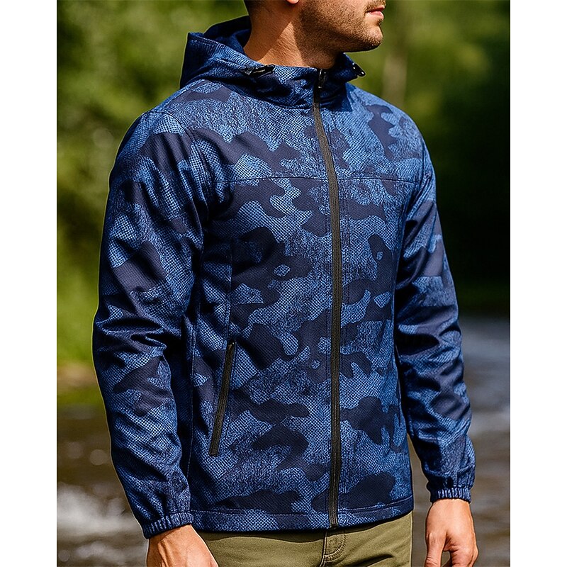 Men's Windbreaker Softshell Jacket Hiking Jacket Outdoor Windproof Quick Dry Lightweight Breathable Hiking Outfits Hiking Clothes Spring Autumn / Fall Jacket Tennis Golf Running Camo Blue