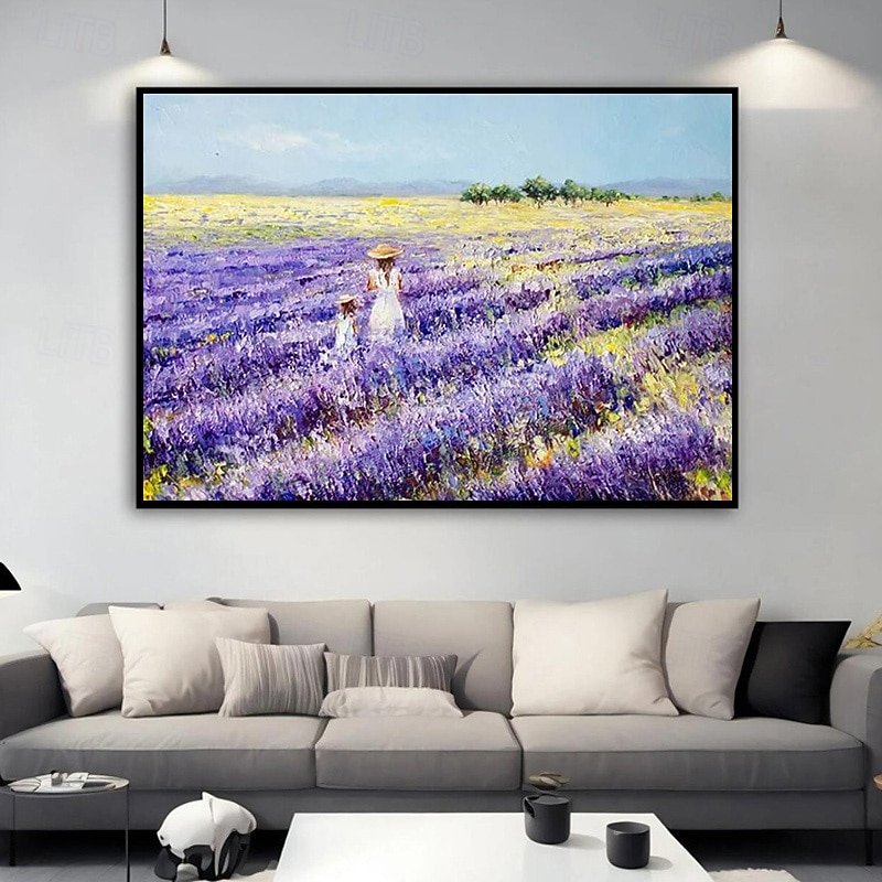 Original oil painting Handpainted mediterranean landscape lavender flower field Handmade Impressionism Girl Flower art For Home Decor2