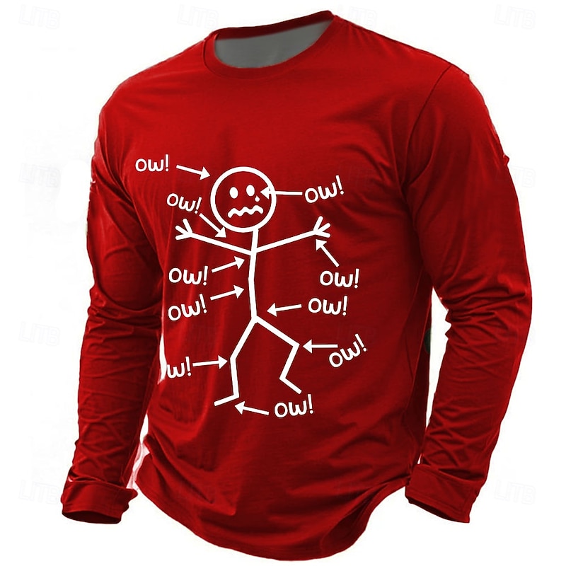 Men's Long Sleeve Graphic T-Shirt with Funny 'Ow!' Aches & Pains Design3