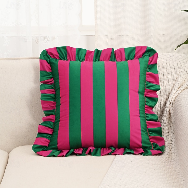 1 Pc Striped Lace Velvet Pillowcase 18X18Inch Pillow Cover Soft Cozy Cushion Cases for Couch Bedroom Living Room Home Decor4