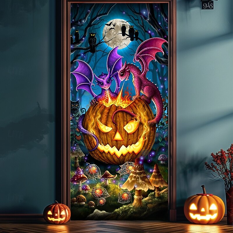 Halloween Door Covers The glowing Pumpkin by Sarah Richter Door Tapestry Door Curtain Decoration Backdrop Door Banner for Front Door Farmhouse Holiday Party Indoor Outdoor Decor Supplies2