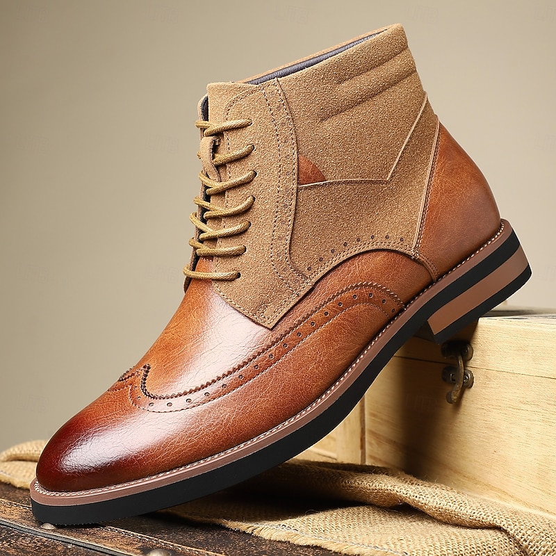 Men's Lace-Up Brogue Ankle Boots – Stylish Wingtip Boots for Business, Formal Events & Daily Commuting