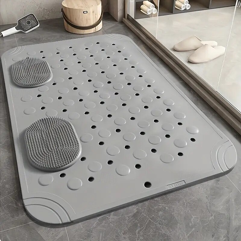 Non-Slip Bathroom Mat with Drainage Holes Comfortable Massage Shower Floor Rug Solid Color Rectangle Design for Home & Hotel Use