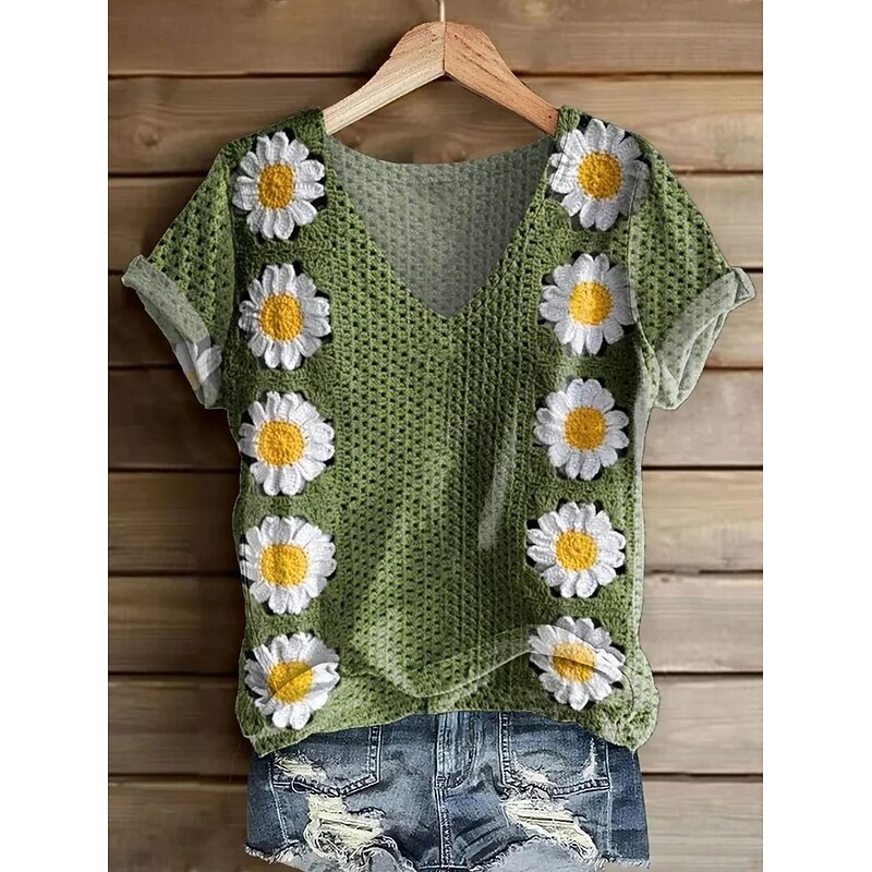 Women's T Shirt Floral Graphic Paisley Bohemia Vintage Stylish Short Sleeve V Neck Regular Tops Daily Going out Weekend Print Red Light Brown Green off-white Summer Spring3