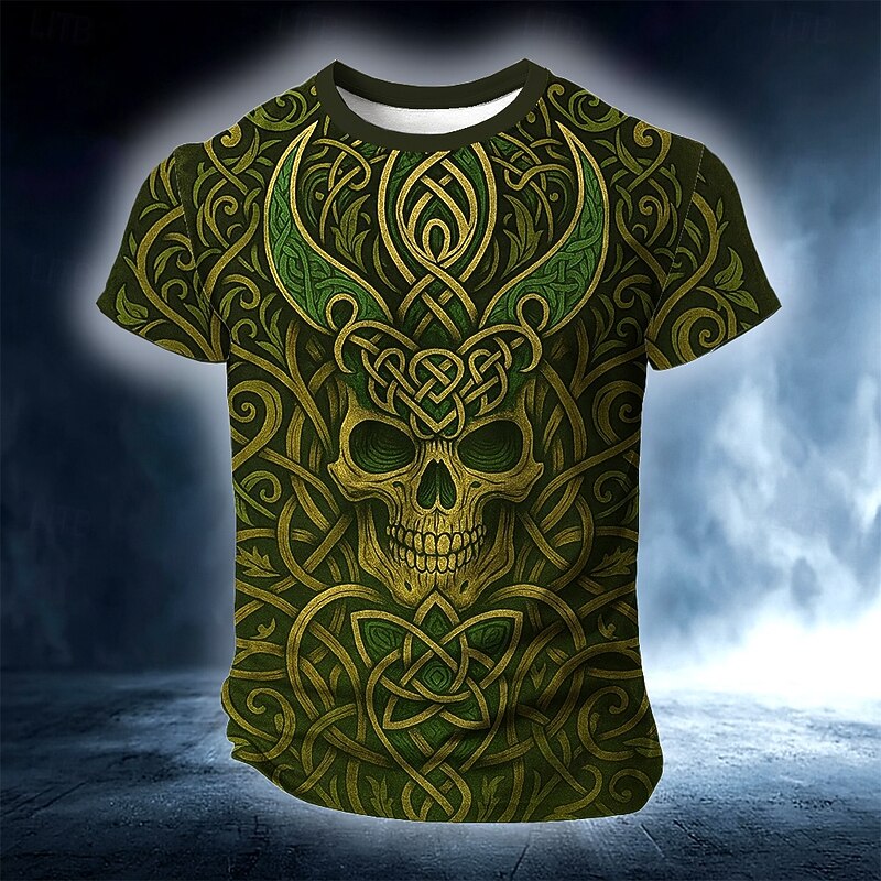 Men's Skull 3D Celtics T Shirt Short Sleeve T shirt 3D Print Crew Neck Round Neck Shirt Viking Designer Party Street Casual Blue Purple Green Summer Spring Clothing Apparel S M L XL XXL XXXL