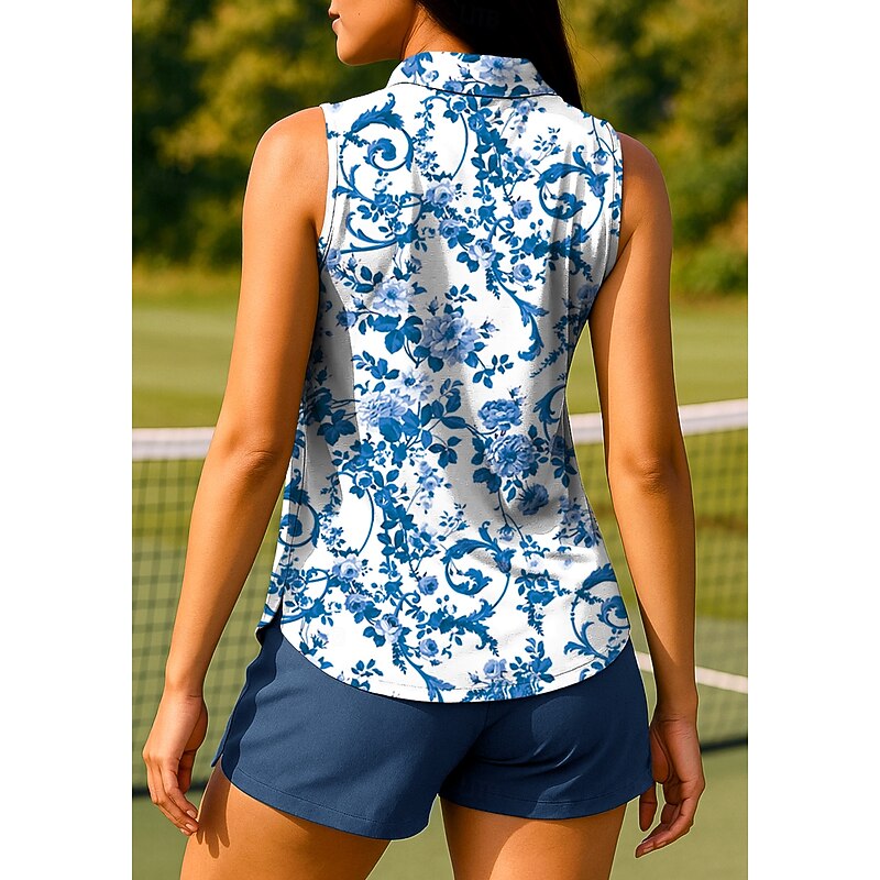 Women's Plants Floral Tops Sport Shirt Golf Polo Shirt Tennis Shirt Sleeveless Zipper Floral UPF50+ UV Resistant High Elasticity Moisture Wicking Breathable Tennis Pickleball Running Turndown Zip2