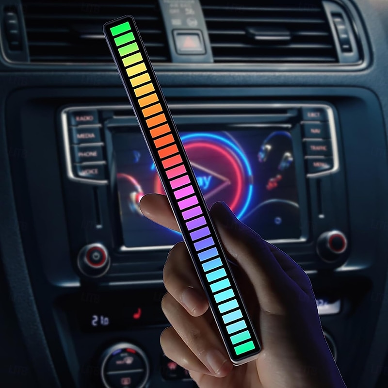 RGB Voice-Activated Pickup Rhythm Light 32 LED Bar Sound Control Ambient Light Sound Level Indicator Music Spectrum Meter Audio Display Visualizer