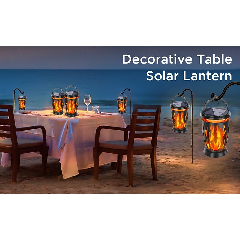 1 Pc Halloween Christmas Outdoor Solar Waterproof Flashing Flame Lantern 28 LED Beads Courtyard Garden Lawn Path Terrace Hanging Light Pendant Decorative Light Landscape Light3