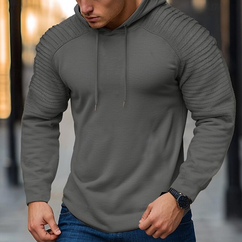 Men's Hoodie Black White Khaki Gray Hooded Plain Textured Cool Casual Winter All Seasons Clothing Apparel Hoodies Sweatshirts2