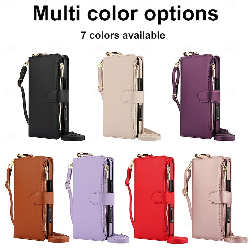 Phone Case For iPhone 17 Pro Max 17 Air 16 15 14 Pro Max Plus 16e 13 Pro Max Mini Wallet Case Zipper with Lanyard Card Slot Retro TPU PU Leather2