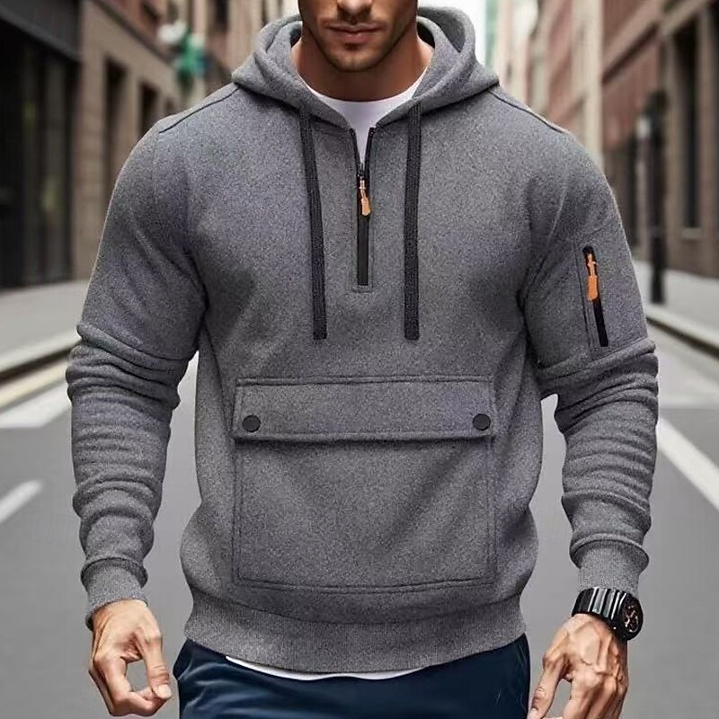 Men's Hoodie Quarter Zip Hoodie Tactical Hoodie Black Navy Blue Khaki Light Grey Dark Gray Hooded Plain Patchwork Sports & Outdoor Casual Daily Streetwear Cool Sportswear Spring &  Fall Clothing4
